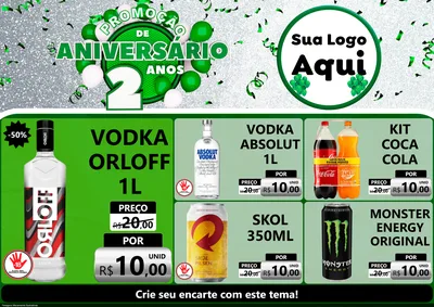 Modelo de Encarte para Encarte A4 Horizontal com o tema Promoção de Aniversário - 2 Anos para Distribuidora de bebidas
