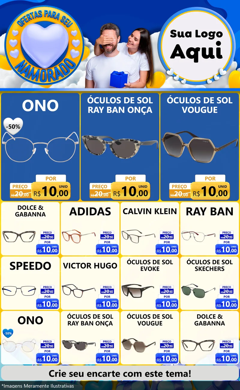 Modelo de Encarte para Encarte Grande com o tema Ofertas Para Seu Namorado para Óticas
