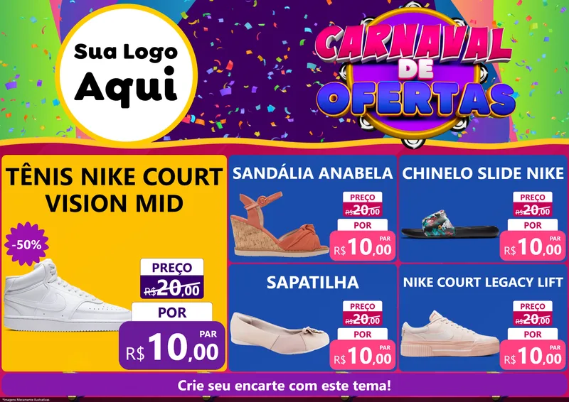 Modelo de Encarte para Encarte A4 Horizontal com o tema Carnaval de Ofertas para Calçados