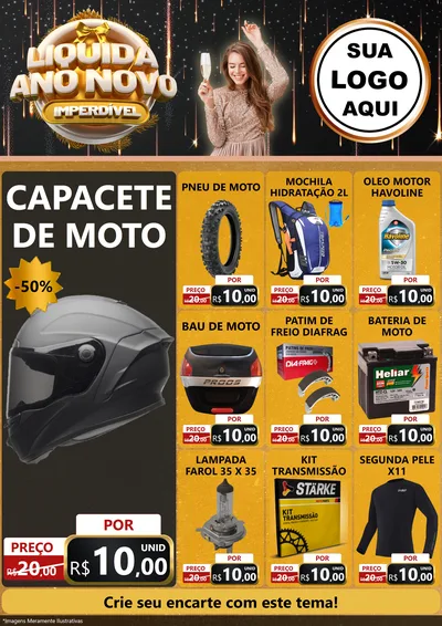 Modelo de Encarte para Encarte A4 Vertical com o tema Liquida Ano Novo Imperdível para Moto peças