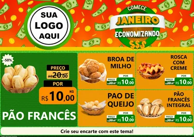 Modelo de Encarte para Encarte A4 Horizontal com o tema Comece Janeiro Economizando para Padaria