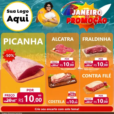 Modelo de Rede Social para Feed Facebook com o tema Janeiro de Promoção para Açougue