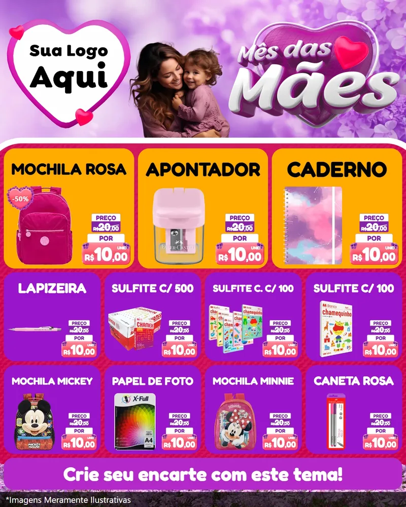 Modelo de Rede Social para Feed Instagram com o tema Mês das Mães para Papelaria