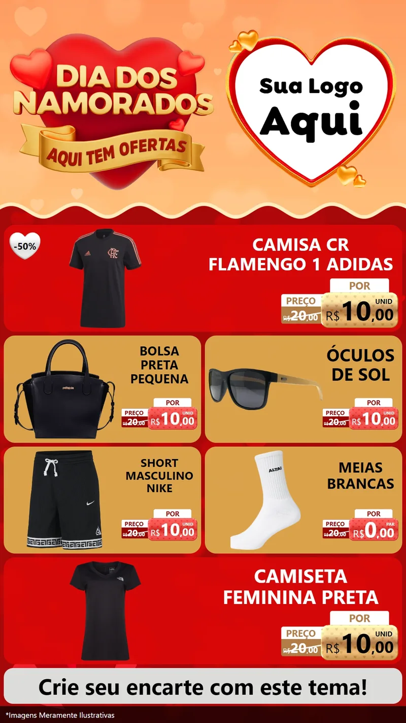 Modelo de TV para TV Vertical com o tema Dia dos Namorados - Aqui Tem Ofertas para Roupas e acessórios