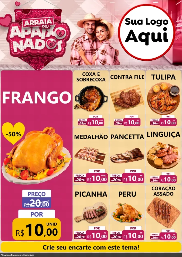 Modelo de Encarte para Encarte A4 Vertical com o tema Arraiá dos Apaixonados - Junina para Assados