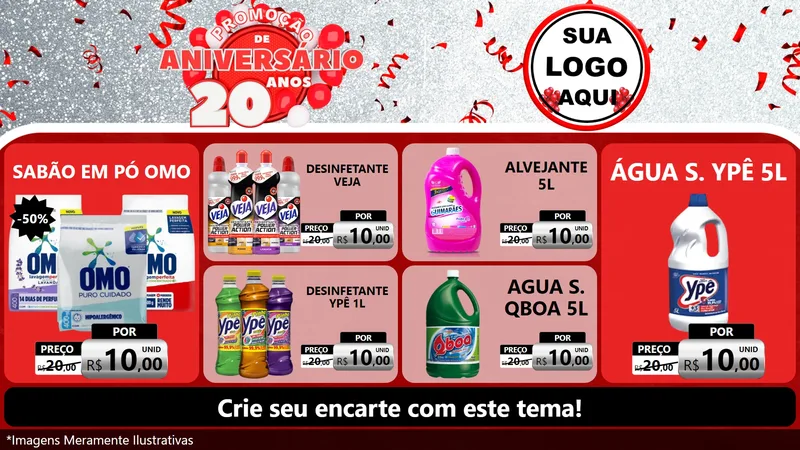 Modelo de TV para TV Horizontal com o tema Promoção de Aniversário - 20 Anos para Produtos de Limpeza