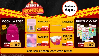 Modelo de TV para TV Horizontal com o tema Alerta de Promoção para Papelaria