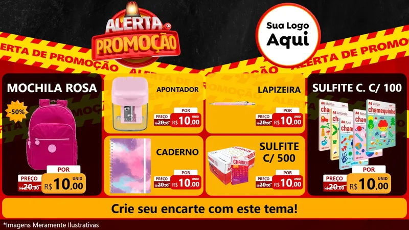 Modelo de TV para TV Horizontal com o tema Alerta de Promoção para Papelaria