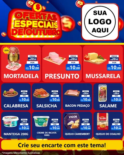 Modelo de Rede Social para Feed Instagram com o tema Ofertas Especiais de Outubro para Frios e Laticínios