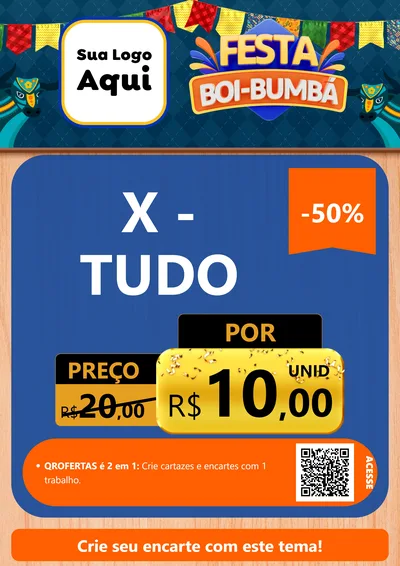 Modelo de Cartaz para Cartaz A4 Vertical com o tema Festa Boi Bumbá para Hamburgueria