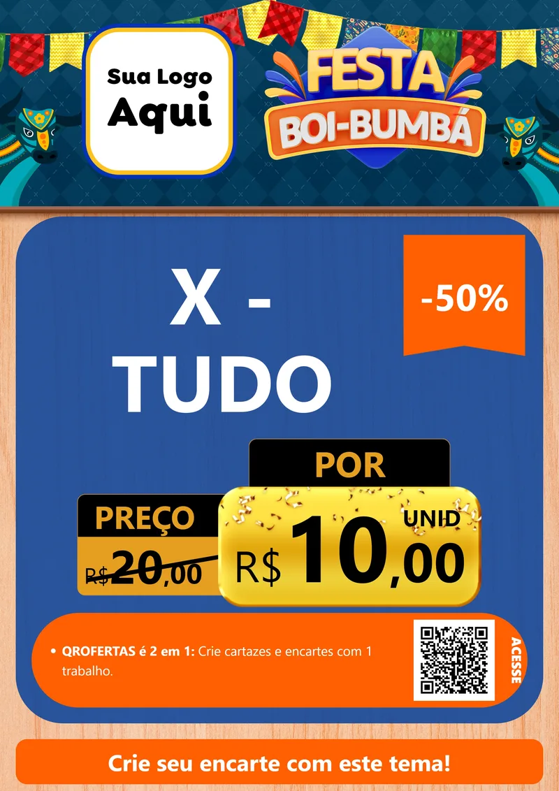 Modelo de Cartaz para Cartaz A4 Vertical com o tema Festa Boi Bumbá para Hamburgueria