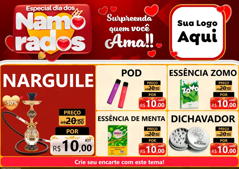 Modelo de Encarte para Encarte A4 Horizontal com o tema Especial Dia dos Namorados para Tabacaria