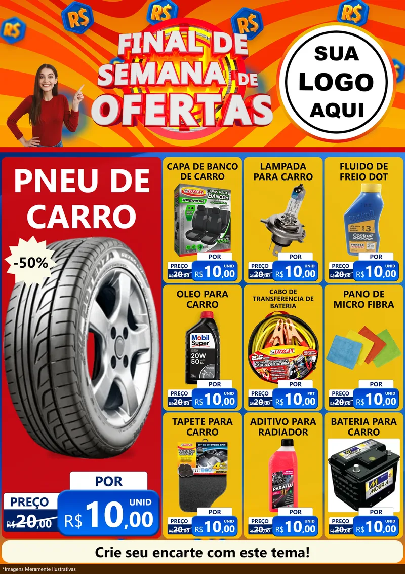 Modelo de Encarte para Encarte A4 Vertical com o tema Final de Semana de Ofertas para Auto peças