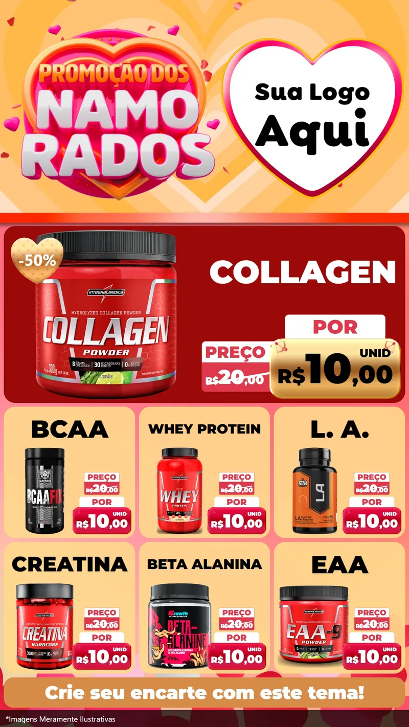 Modelo de Rede Social para Stories com o tema Promoção dos Namorados para Suplementos alimentares