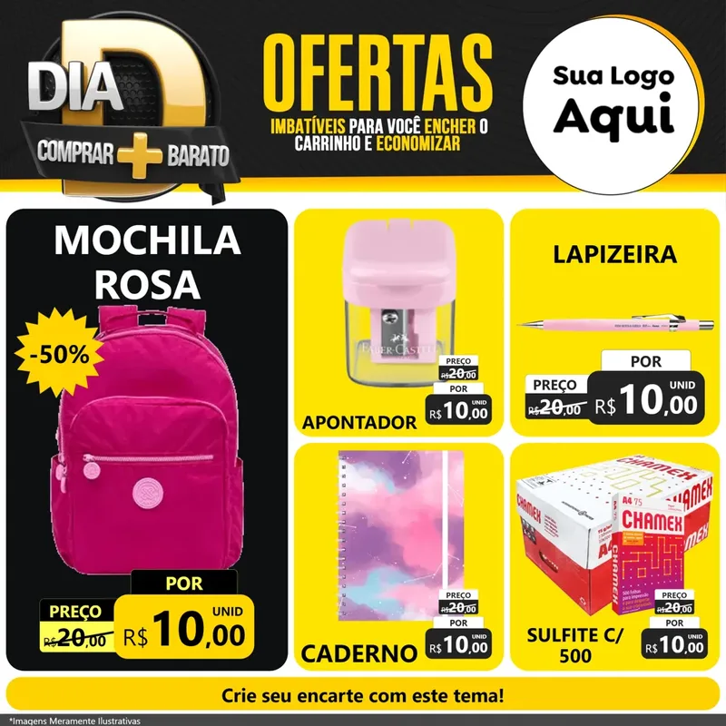 Modelo de Rede Social para Feed Facebook com o tema Dia D Mais Economia para Papelaria