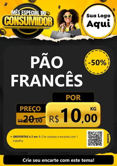 Modelo de Cartaz para Cartaz A4 Vertical com o tema Mês Especial do Consumidor para Padaria