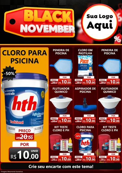 Modelo de Encarte para Encarte A4 Vertical com o tema Black November para Produtos para Piscina