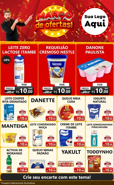Modelo de Encarte para Encarte Grande com o tema Março de Ofertas! para Frios e Laticínios