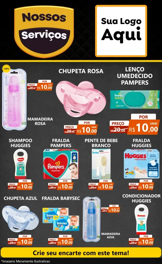 Modelo de Encarte para Encarte Grande com o tema Nossos Serviços para Bebês