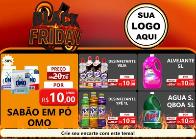 Modelo de Encarte para Encarte A4 Horizontal com o tema Black Friday para Produtos de Limpeza