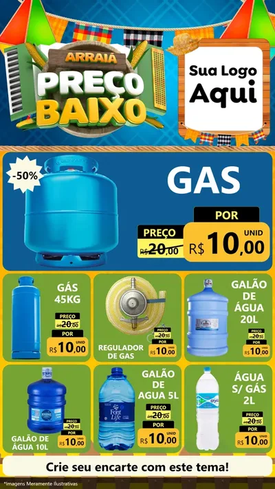 Modelo de Rede Social para Stories com o tema Arraiá de Preço Baixo - Junina para Água e gás