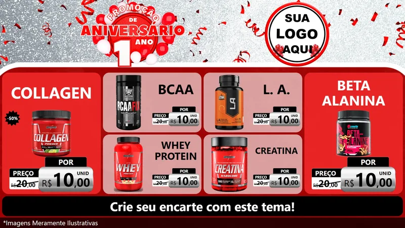 Modelo de TV para TV Horizontal com o tema Promoção de Aniversário - 1 Ano para Suplementos alimentares