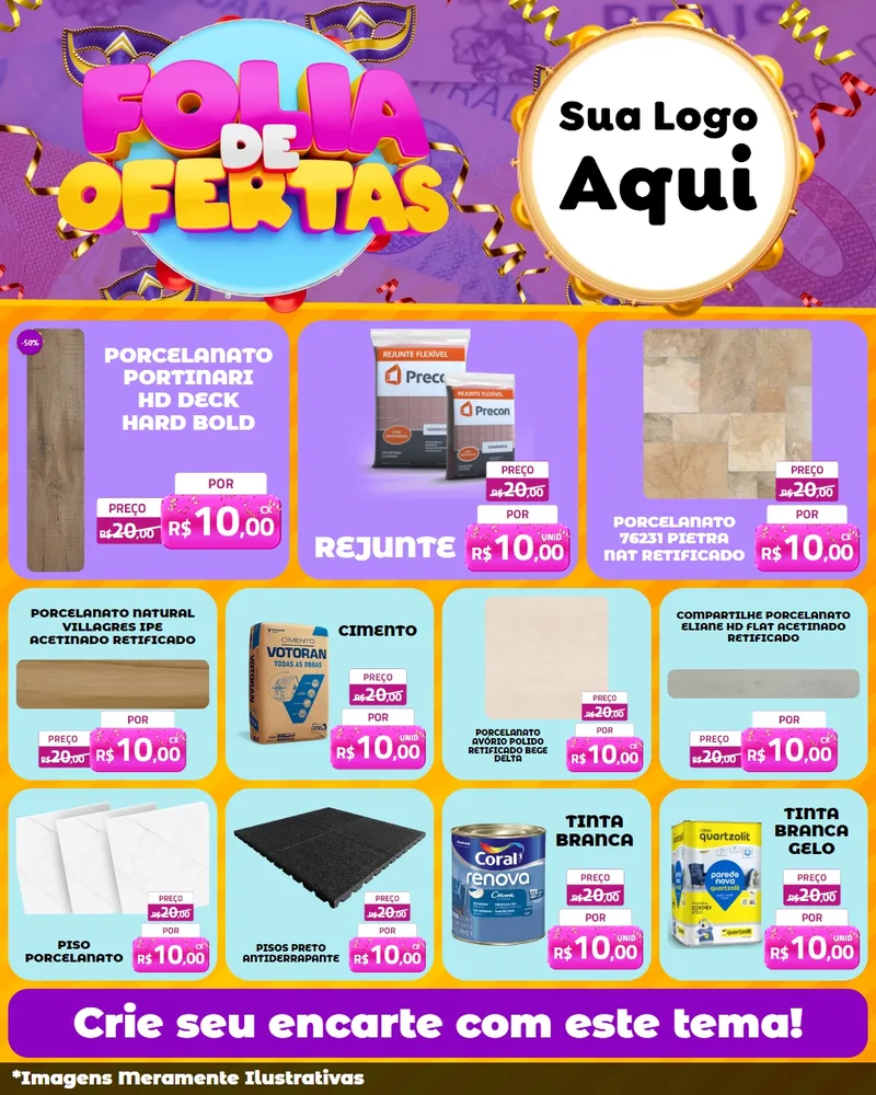 Modelo de Rede Social para Feed Instagram com o tema Folia de Ofertas para Pisos e revestimentos