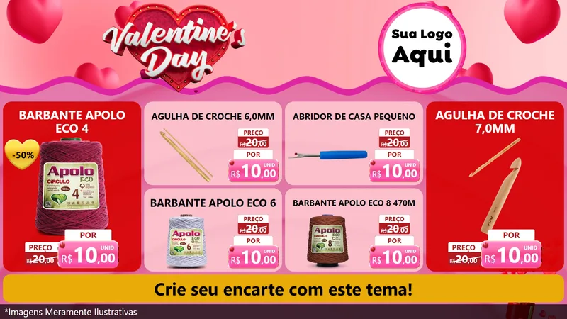 Modelo de TV para TV Horizontal com o tema Valentine's Day para Armarinho e Aviamentos