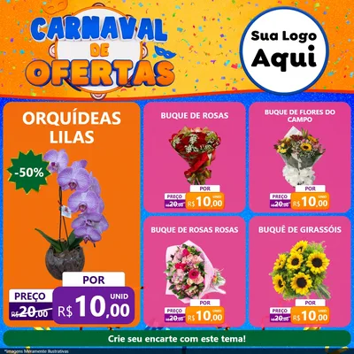Modelo de Rede Social para Feed Facebook com o tema Carnaval de Ofertas para Floricultura e jardim