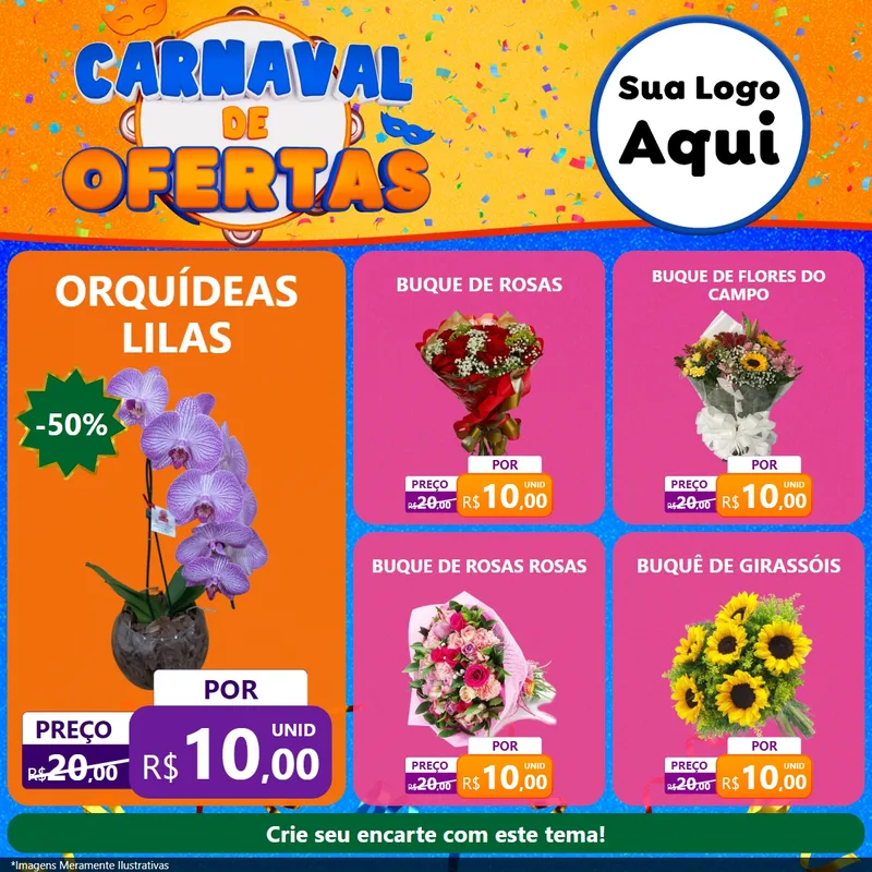 Modelo de Rede Social para Feed Facebook com o tema Carnaval de Ofertas para Floricultura e jardim
