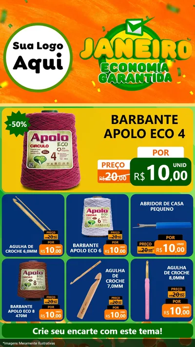 Modelo de Rede Social para Stories com o tema Janeiro - Economia Garantida para Armarinho e Aviamentos