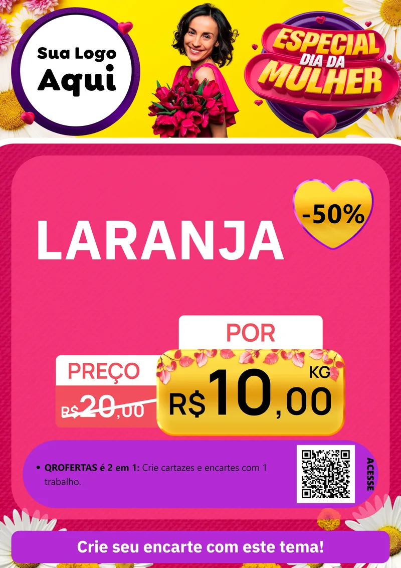 Modelo de Cartaz para Cartaz A4 Vertical com o tema Especial Dia da Mulher para Hortifrúti