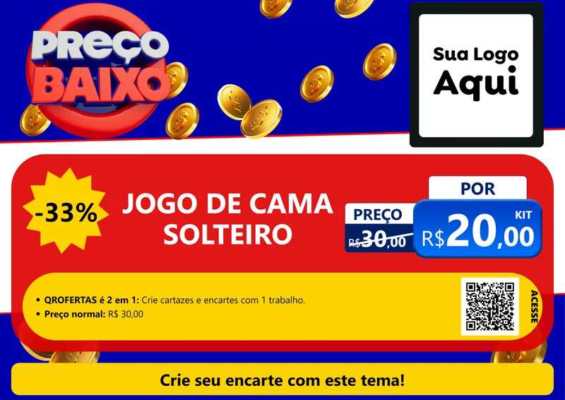 Modelo de Cartaz para Cartaz A4 Horizontal com o tema Preço Baixo para Cama, Mesa e Banho