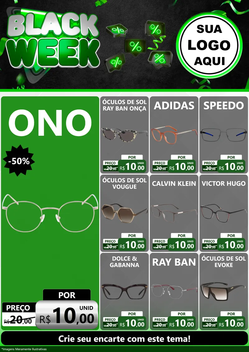 Modelo de Encarte para Encarte A4 Vertical com o tema Black Week para Óticas