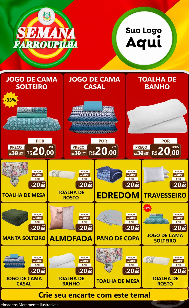 Modelo de Encarte para Encarte Grande com o tema Semana Farroupilha para Cama, Mesa e Banho