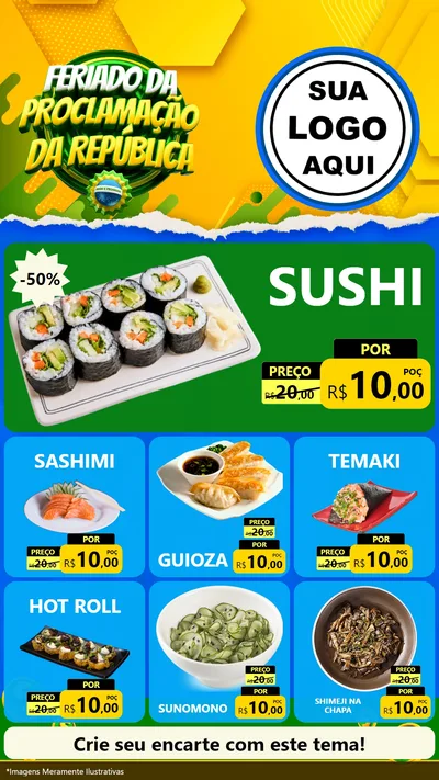 Modelo de Rede Social para Stories com o tema Feriado da Proclamação da República para Comida japonesa
