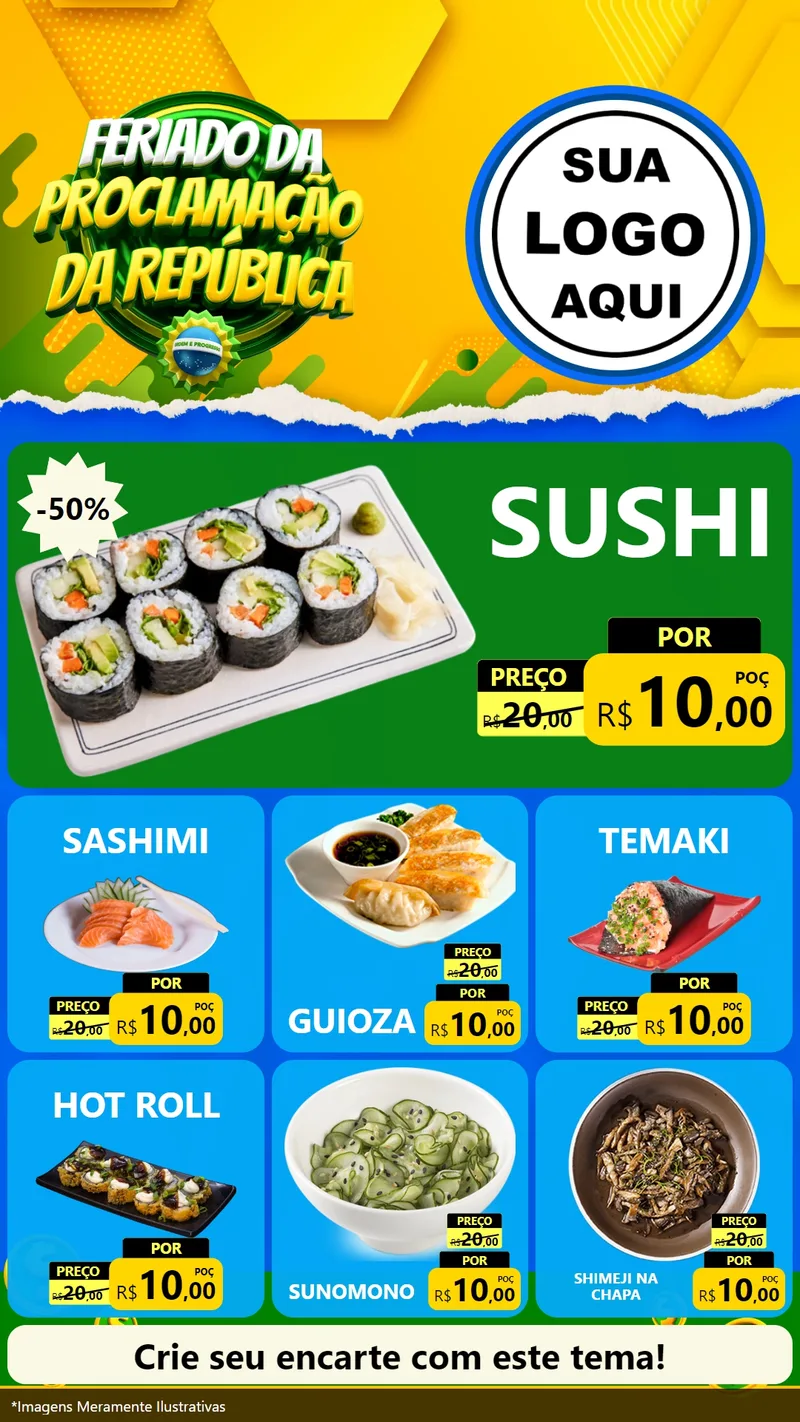 Modelo de Rede Social para Stories com o tema Feriado da Proclamação da República para Comida japonesa