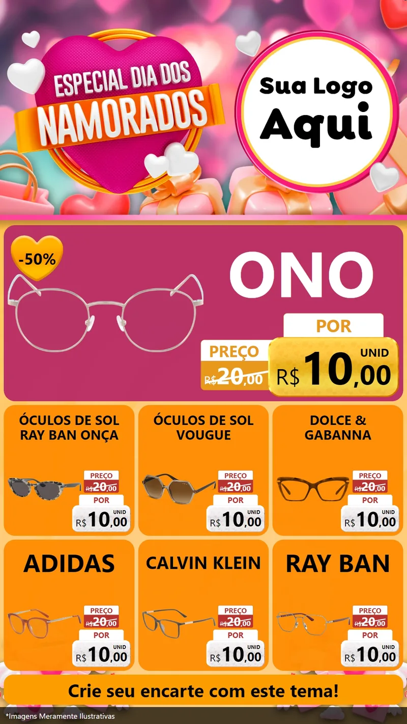 Modelo de Rede Social para Stories com o tema Especial Dia dos Namorados para Óticas