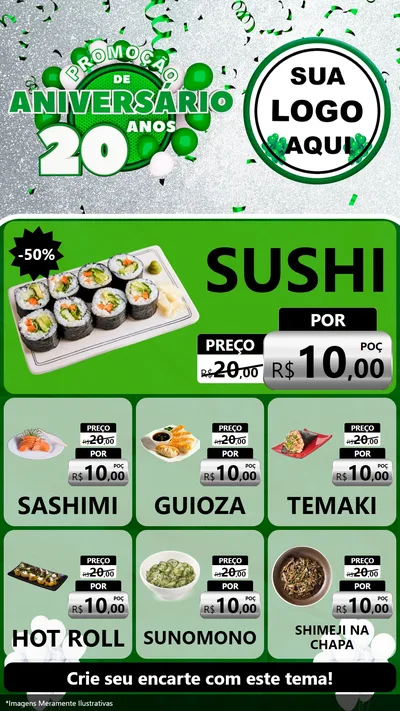 Modelo de Rede Social para Stories com o tema Promoção de Aniversário - 20 Anos para Comida japonesa