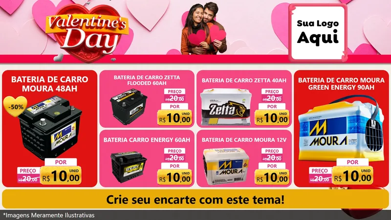 Modelo de TV para TV Horizontal com o tema Valentine's Day para Baterias Elétricas
