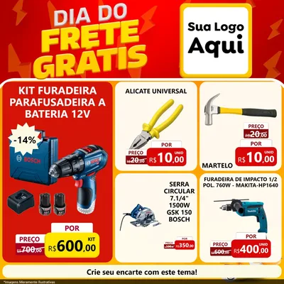 Modelo de Rede Social para Feed Facebook com o tema Dia do Frete Grátis para Maquinas e Ferramentas