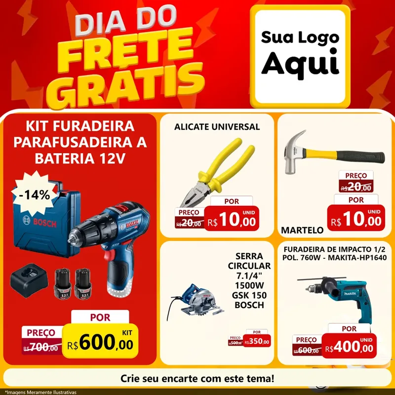 Modelo de Rede Social para Feed Facebook com o tema Dia do Frete Grátis para Maquinas e Ferramentas