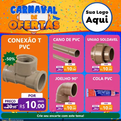 Modelo de Rede Social para Feed Facebook com o tema Carnaval de Ofertas para Tubos e conexões