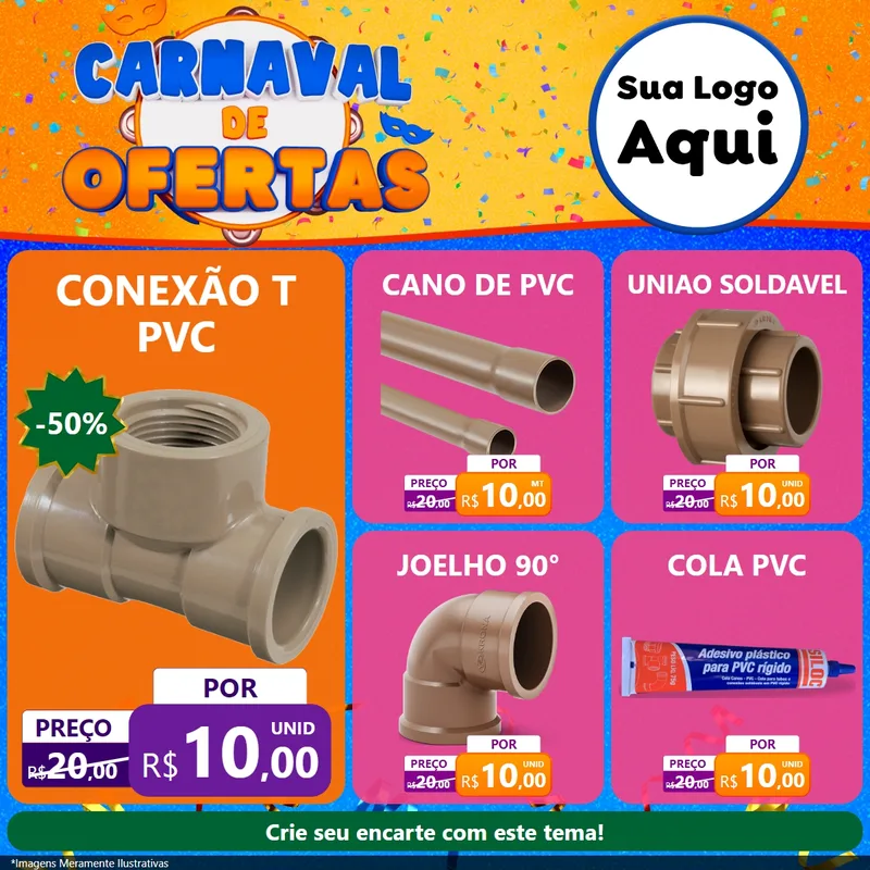 Modelo de Rede Social para Feed Facebook com o tema Carnaval de Ofertas para Tubos e conexões