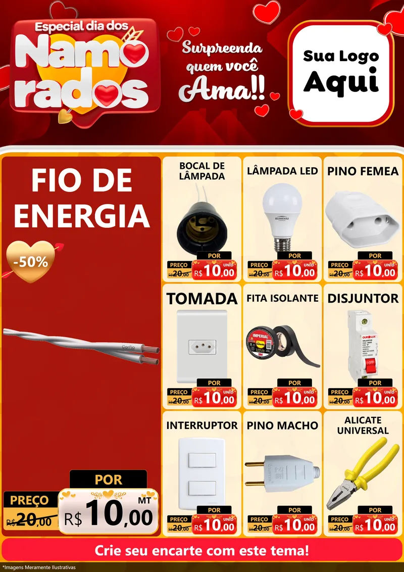 Modelo de Encarte para Encarte A4 Vertical com o tema Especial Dia dos Namorados para Materiais Elétricos