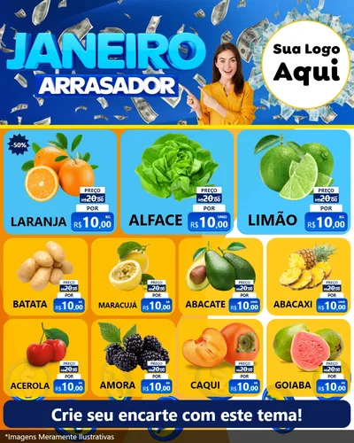 Modelo de Rede Social para Feed Instagram com o tema Janeiro Arrasador para Hortifrúti