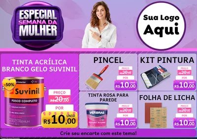 Modelo de Encarte para Encarte A4 Horizontal com o tema Especial Semana da Mulher para Tintas e Ferramentas