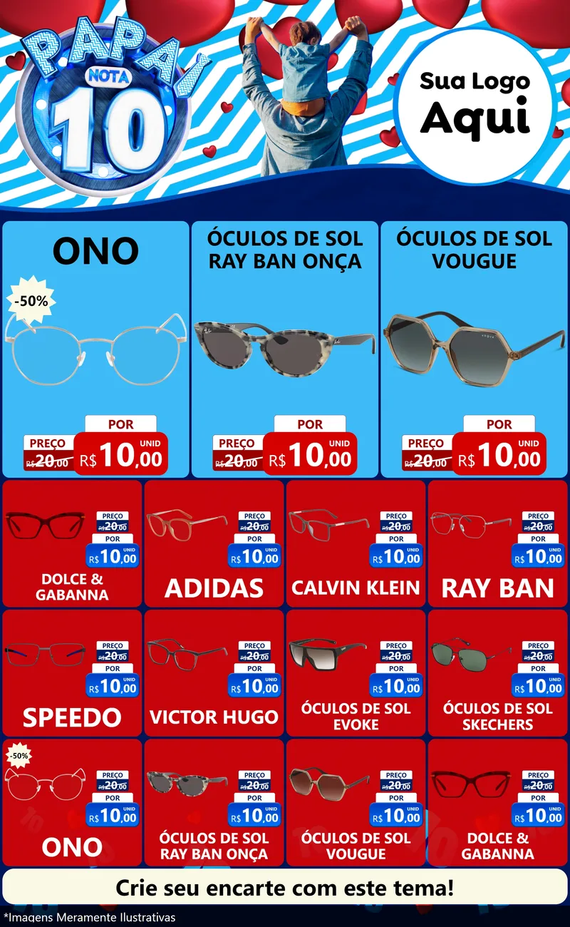 Modelo de Encarte para Encarte Grande com o tema Papai Nota 10 para Óticas