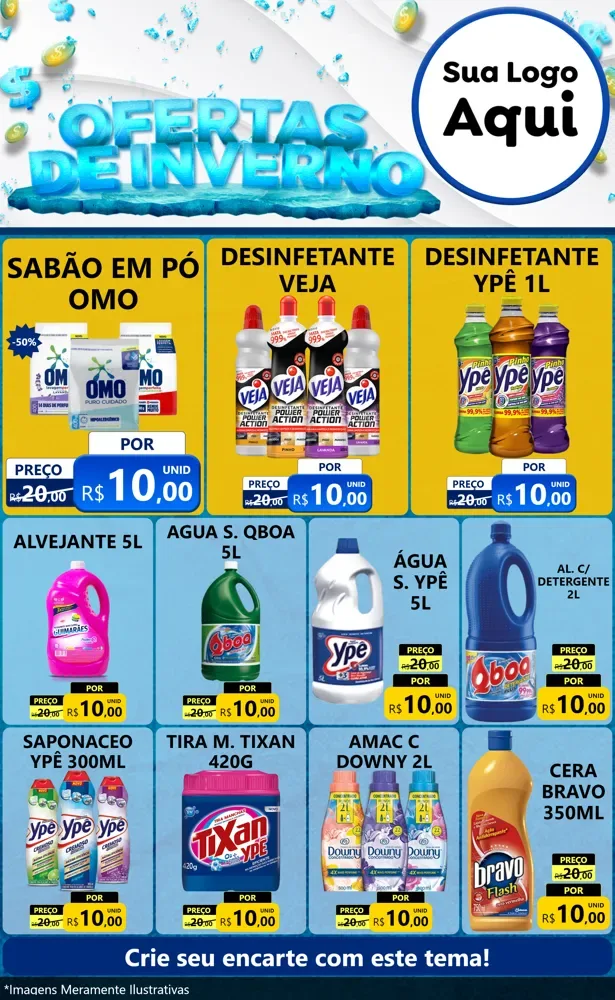 Modelo de Encarte para Encarte Grande com o tema Ofertas de Inverno para Produtos de Limpeza