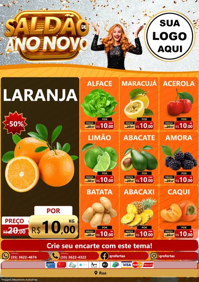 Modelo de Encarte para Encarte A4 Vertical com o tema Saldão de Ano Novo para Hortifrúti